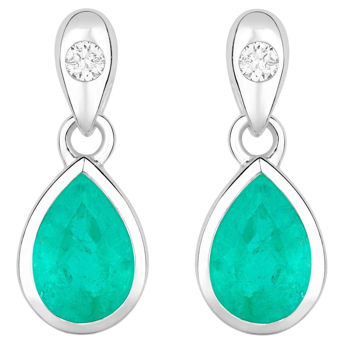 Zambian Emerald Earrings Diamonds 1.34 Carats 10K White Gold