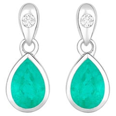 Zambian Emerald Earrings Diamonds 1.34 Carats 10K White Gold
