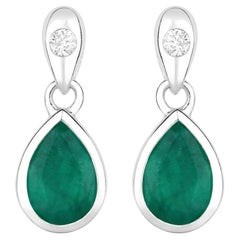 Zambian Emerald Earrings Diamonds 1.35 Carats 14K White Gold