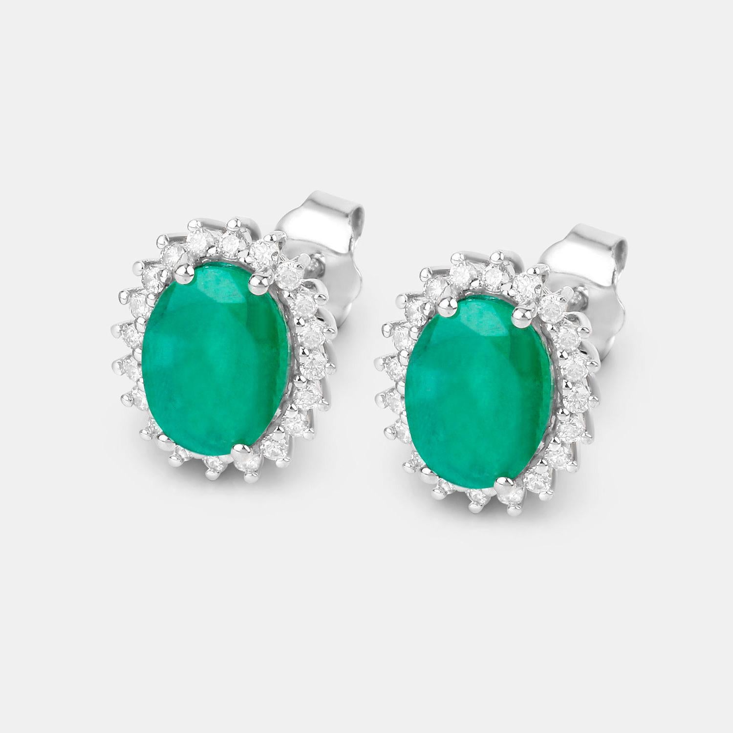 Contemporaneo Zambian Emerald Earrings Diamonds 2.65 Carats 10K White Gold in vendita