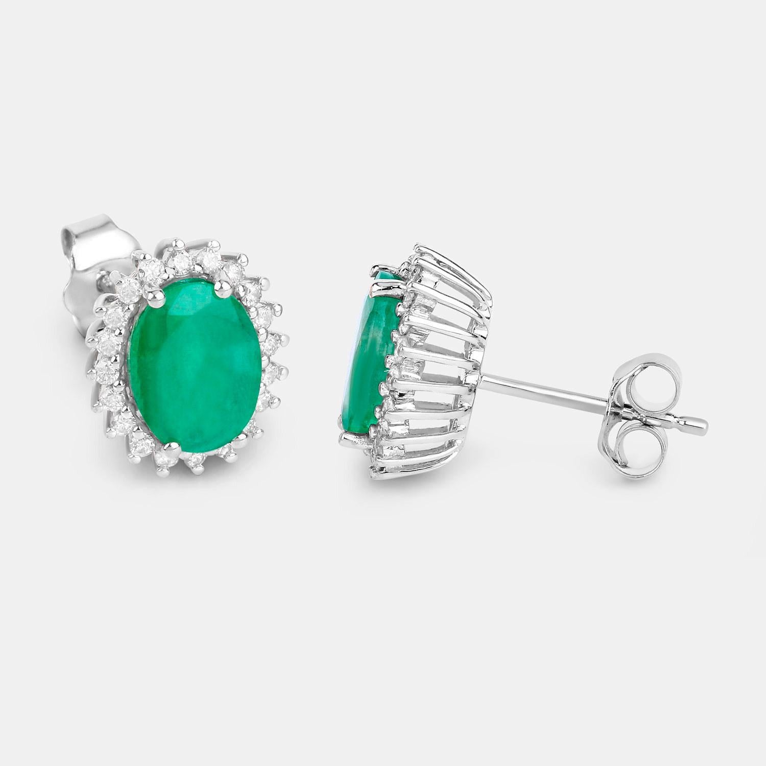 Zambian Emerald Earrings Diamonds 2.65 Carats 10K White Gold In condizioni ottime in vendita a Punta Gorda, FL