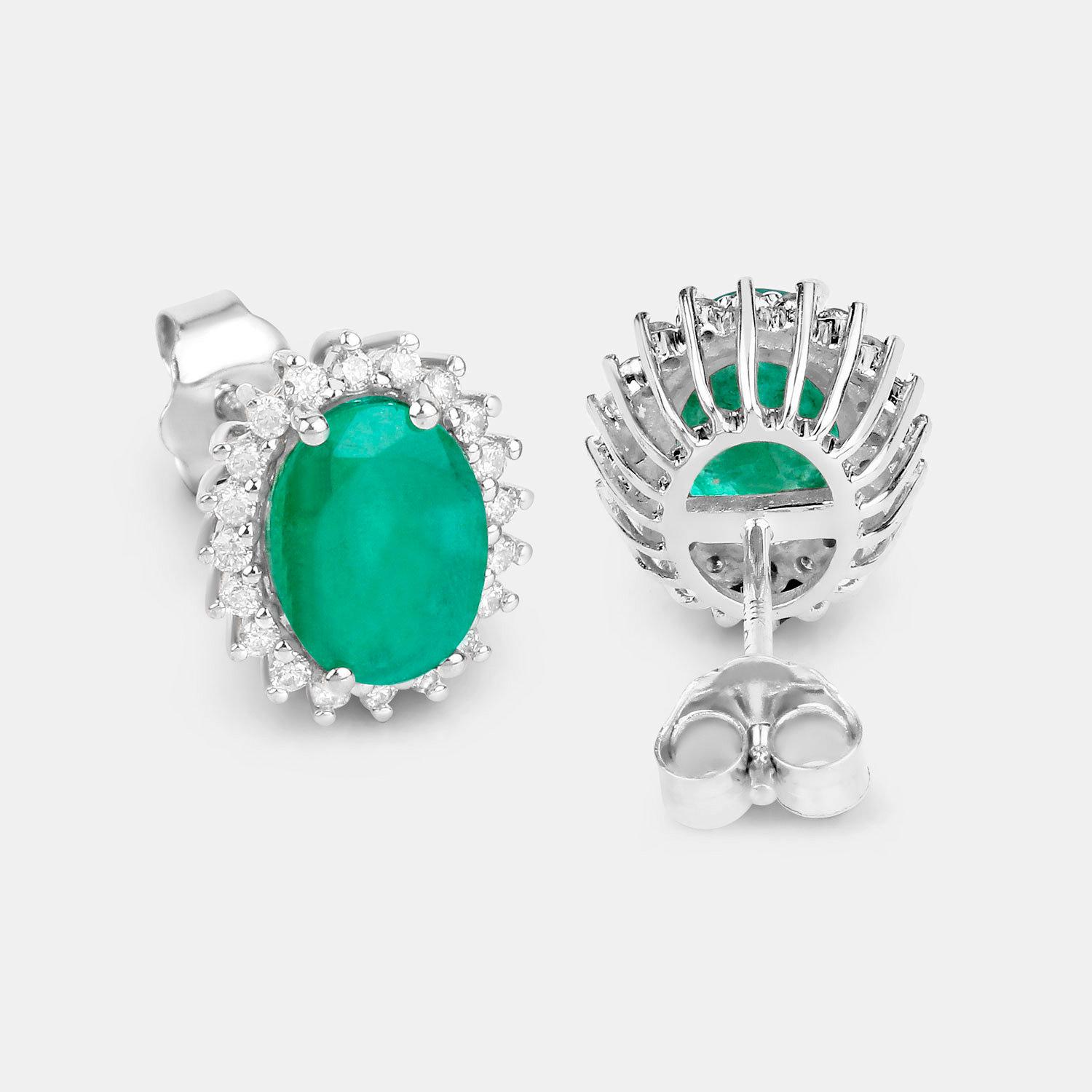 da uomo o donna Zambian Emerald Earrings Diamonds 2.65 Carats 10K White Gold in vendita