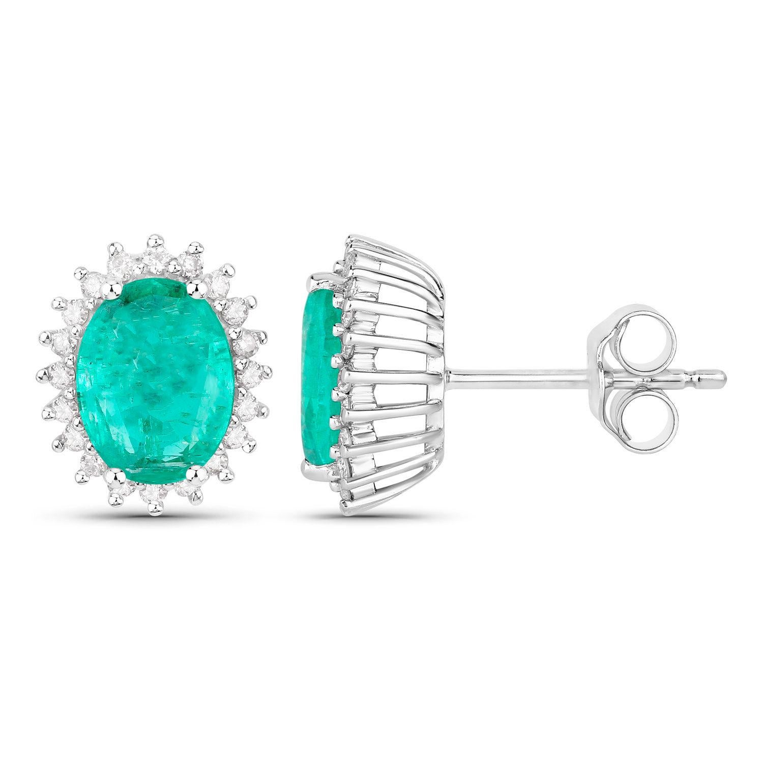 Contemporaneo Zambian Emerald Earrings Diamonds 2.65 Carats 14K White Gold in vendita