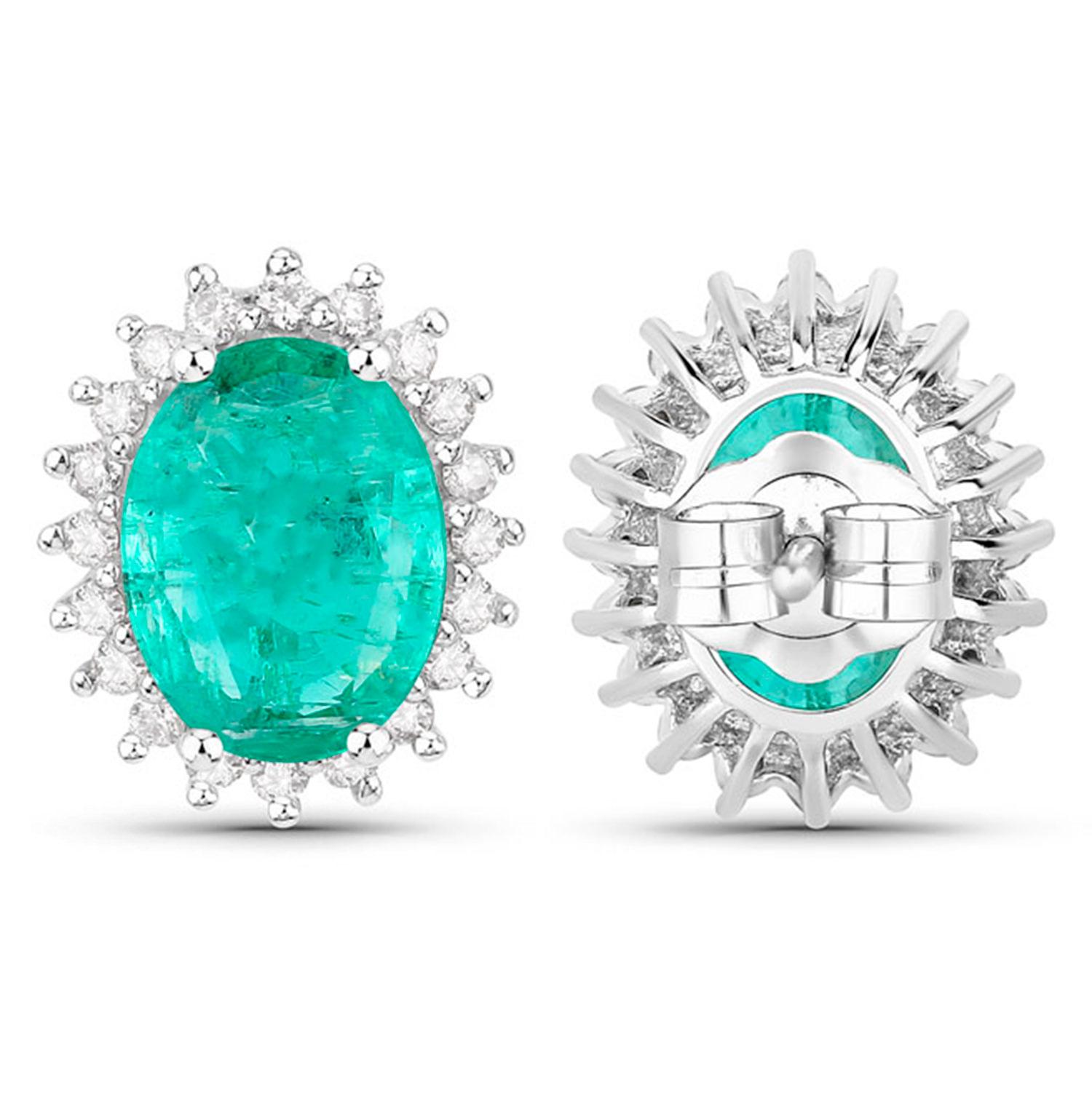 Zambian Emerald Earrings Diamonds 2.65 Carats 14K White Gold In condizioni ottime in vendita a Punta Gorda, FL