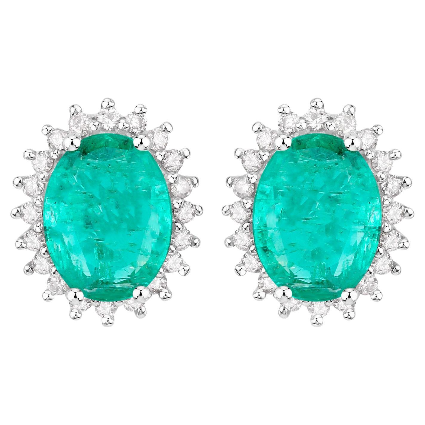 Zambian Emerald Earrings Diamonds 2.65 Carats 14K White Gold