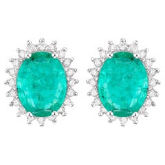 Zambian Emerald Earrings Diamonds 2.65 Carats 14K White Gold