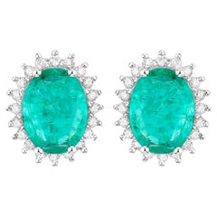 Zambian Emerald Earrings Diamonds 2.65 Carats 14K White Gold