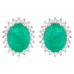 Zambian Emerald Earrings Diamonds 2.65 Carats 14K White Gold