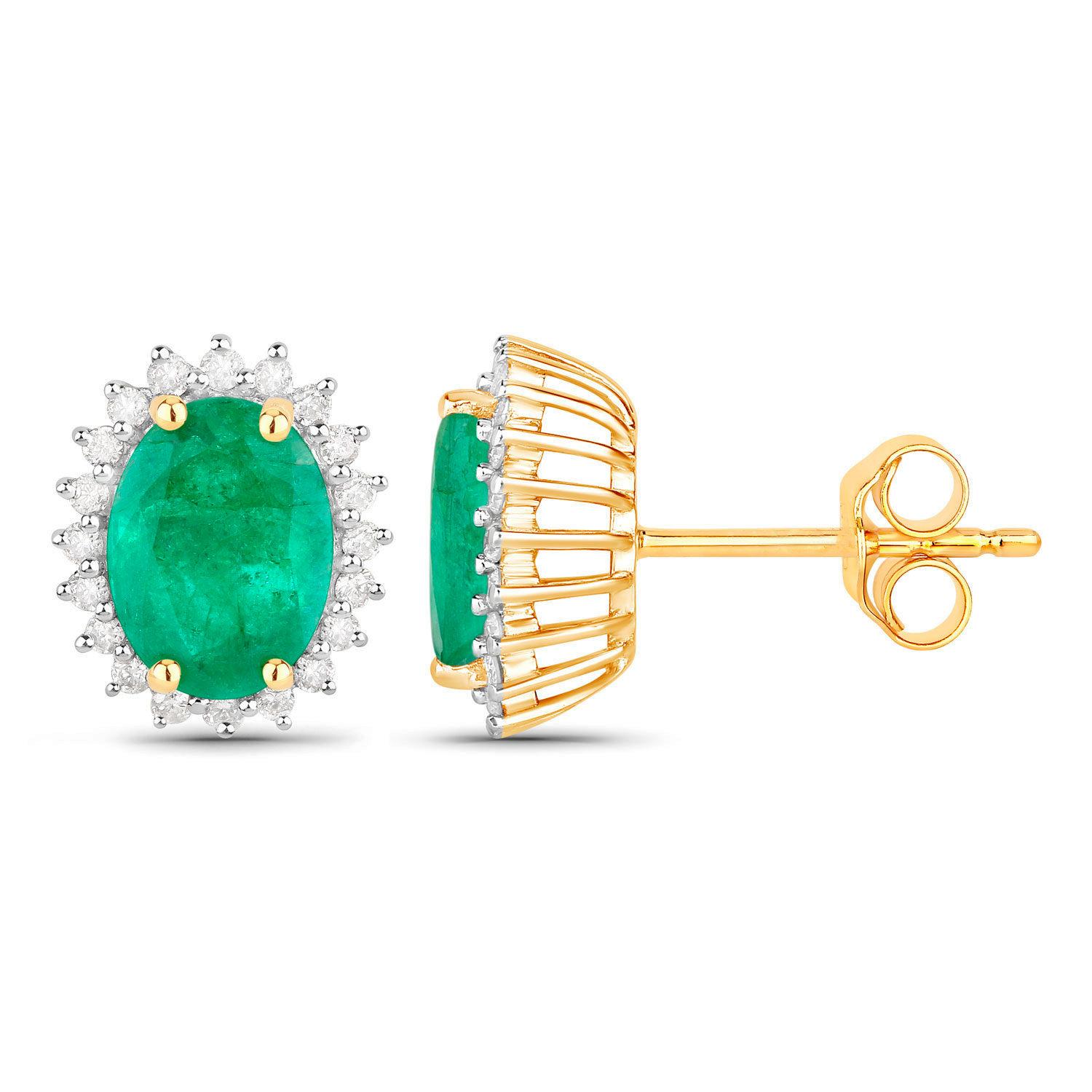 Contemporaneo Orecchini con smeraldo dello Zambia Diamanti 2,65 carati Oro giallo 14K in vendita