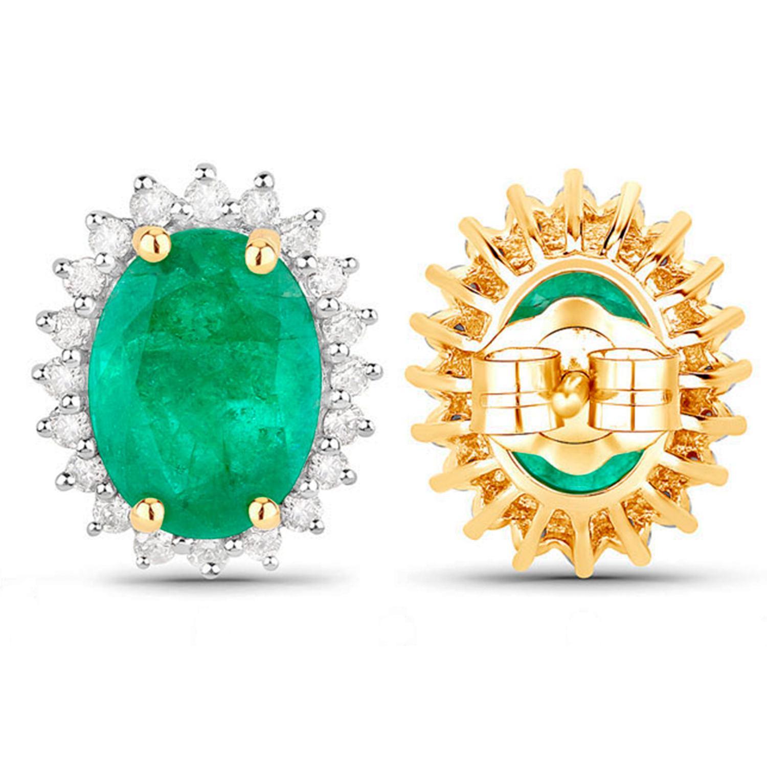 Orecchini con smeraldo dello Zambia Diamanti 2,65 carati Oro giallo 14K In condizioni ottime in vendita a Punta Gorda, FL