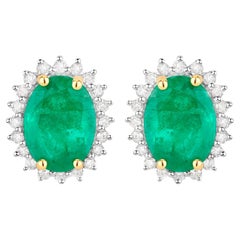 Zambian Emerald Earrings Diamonds 2.65 Carats 14K Yellow Gold