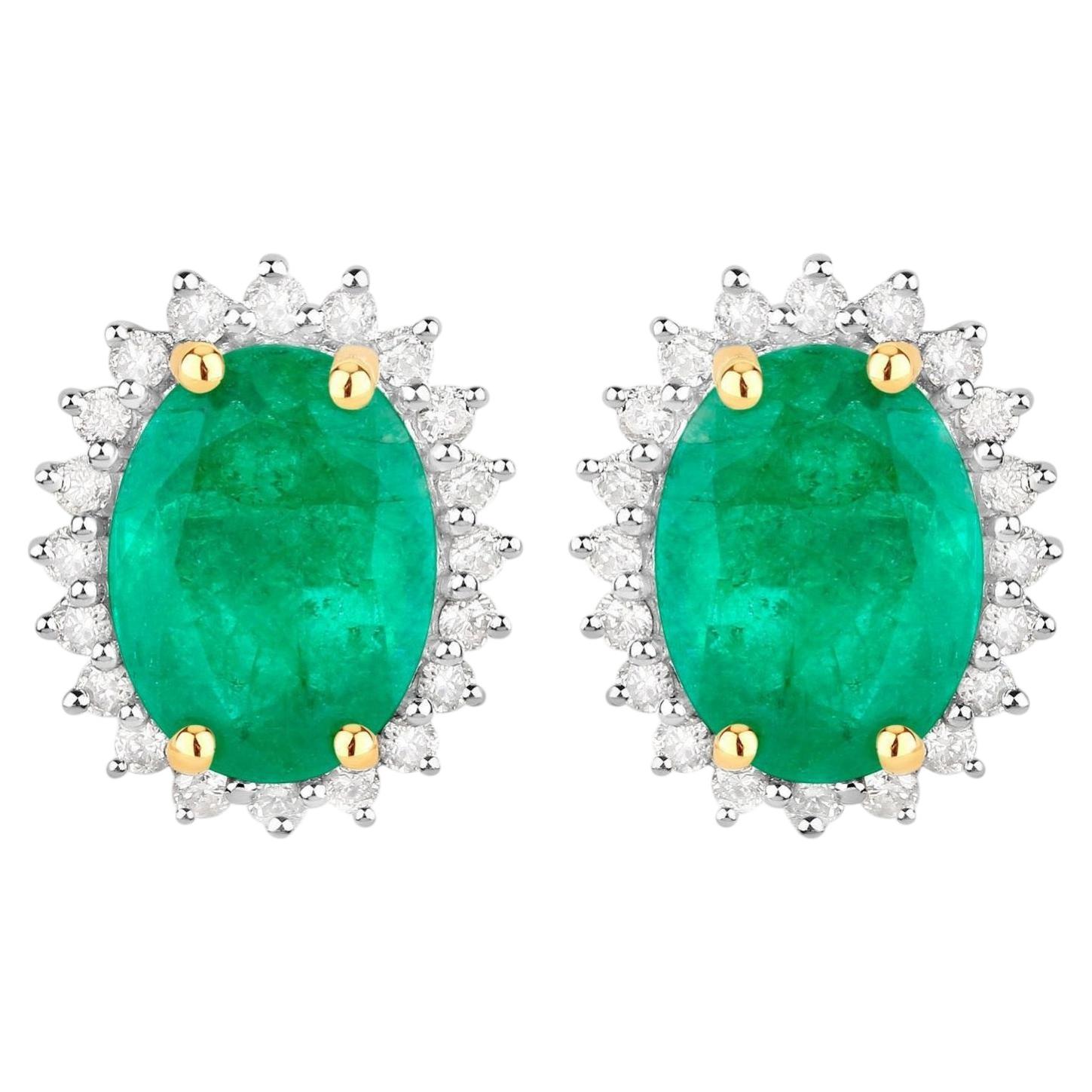 Zambian Emerald Earrings Diamonds 2.65 Carats 14K Yellow Gold