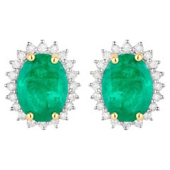 Zambian Emerald Earrings Diamonds 2.65 Carats 14K Yellow Gold