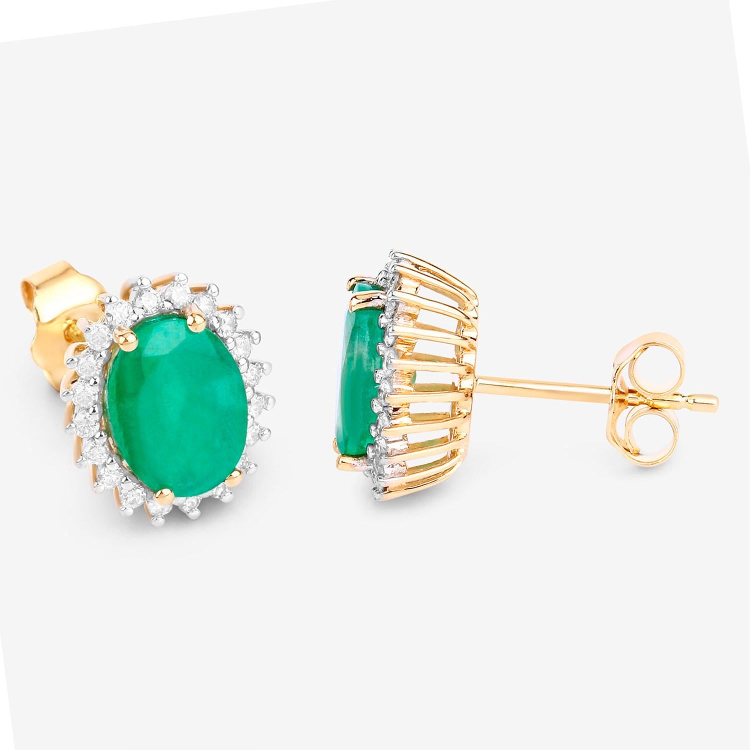 Zambianische Smaragd-Ohrringe Diamanten Halo 2,65 Karat 10K Gelbgold für Damen oder Herren im Angebot