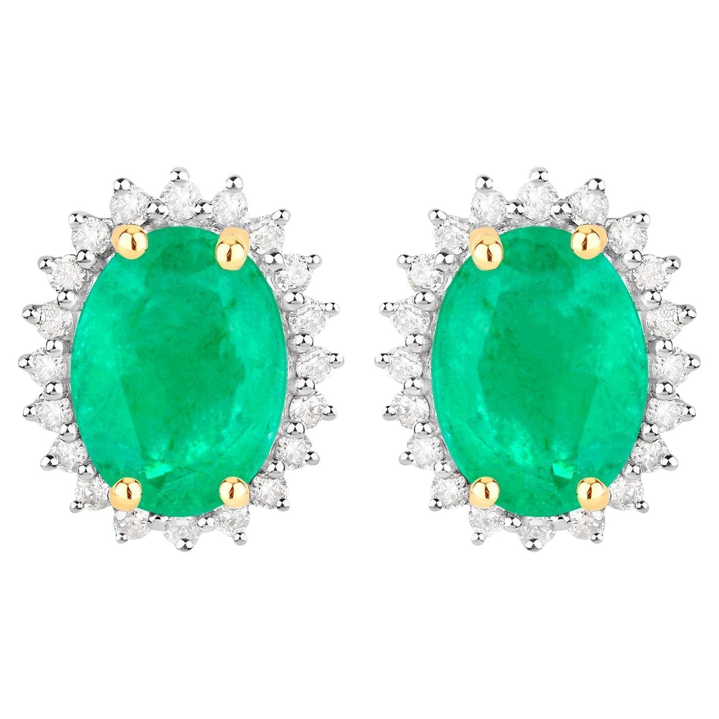 Orecchini con smeraldo dello Zambia Diamanti a raggiera 2,65 carati Oro giallo 10K in vendita
