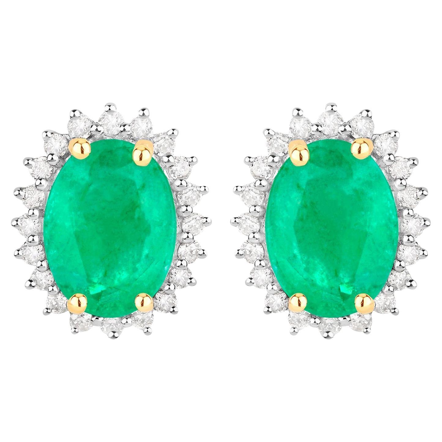 Orecchini con smeraldo dello Zambia Diamanti a raggiera 2,65 carati Oro giallo 10K