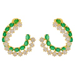 Natural Emerald Earrings Princess Cut Diamond 18 Karat Yellow Gold Fine Jewelry