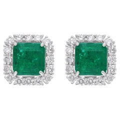 Zambian Emerald Earrings SI Clarity HI Color Diamond 18 Karat White Gold Jewelry