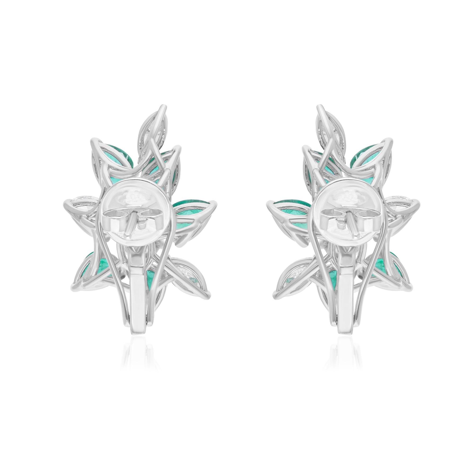 Zambian Emerald Earrings SI/H Brilliant Cut Diamond 10 Karat White Gold Jewelry In New Condition For Sale In Diera, Dubai