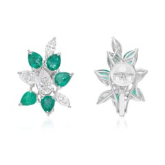 Zambianische Smaragd-Ohrringe SI/H Brillantschliff Diamant 14 Karat Weißgold Schmuck