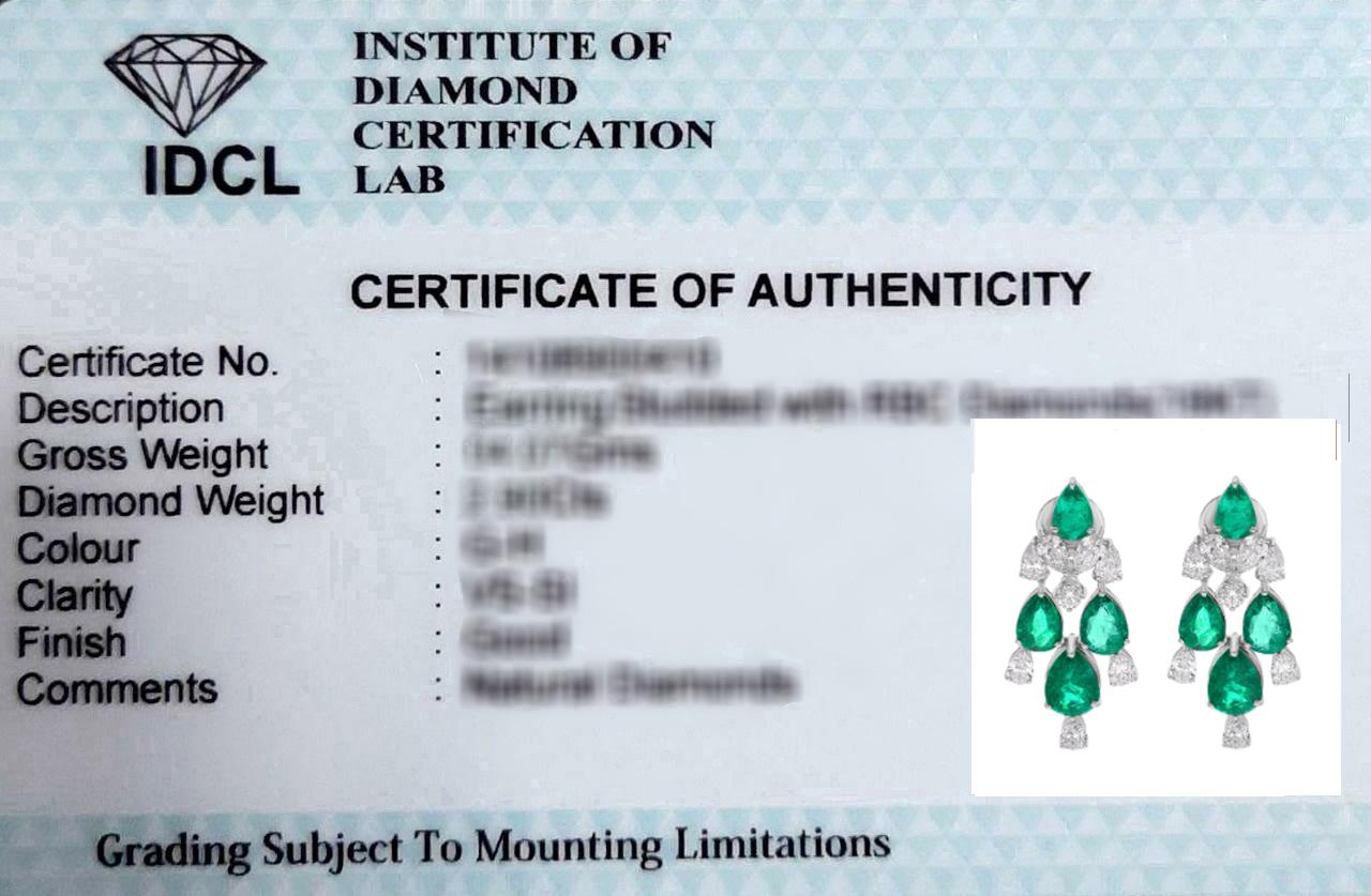 Women's Zambian Emerald Earrings SI/HI Diamond 14 Karat White Gold Handmade Fine Jewelry For Sale