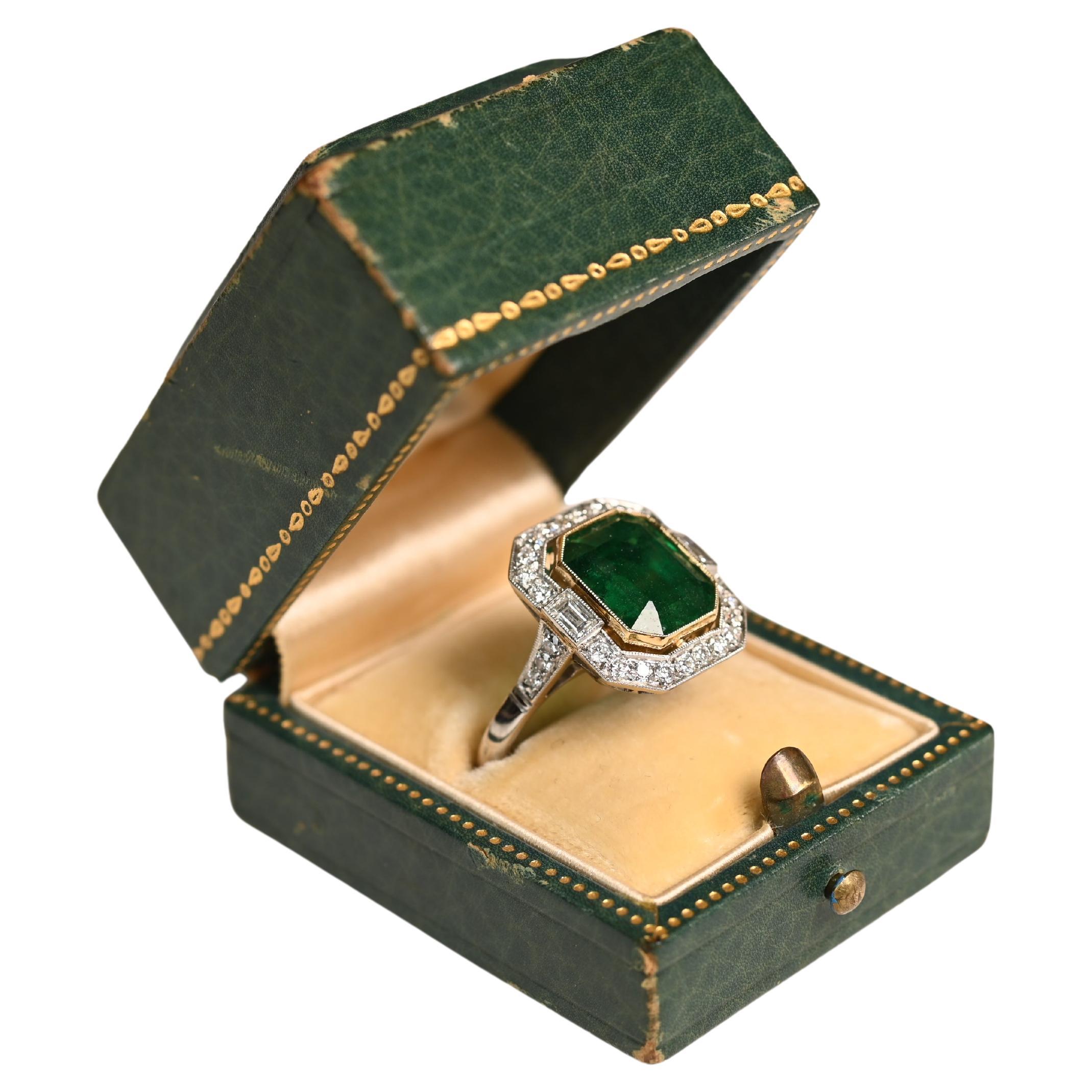 4.50 Carat F2 Zambian Emerald Ring. GIA Emerald Diamond Halo Engagement Platinum