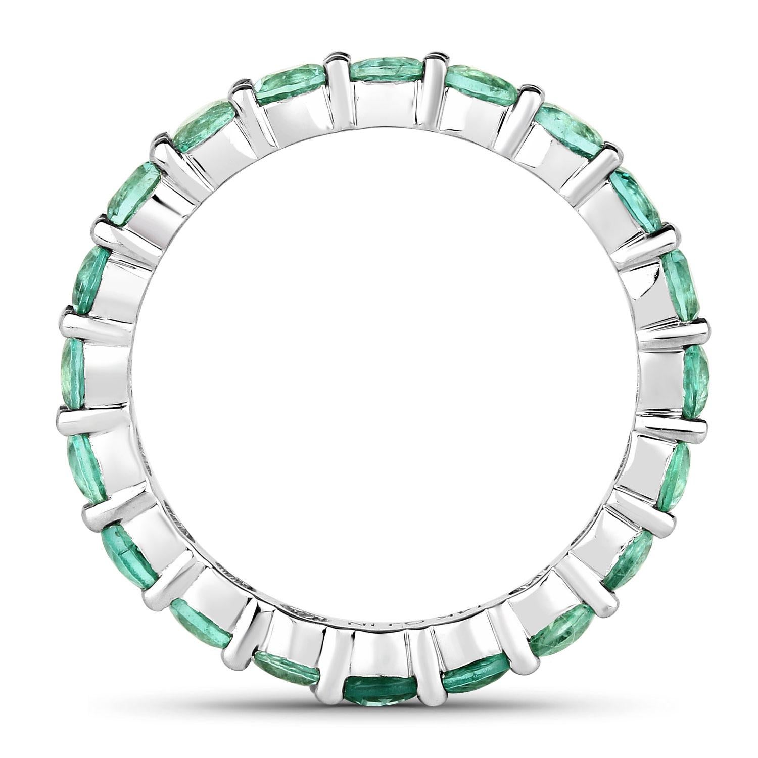 Contemporary Zambian Emerald Eternity Band 2 Carats 14k White Gold For Sale