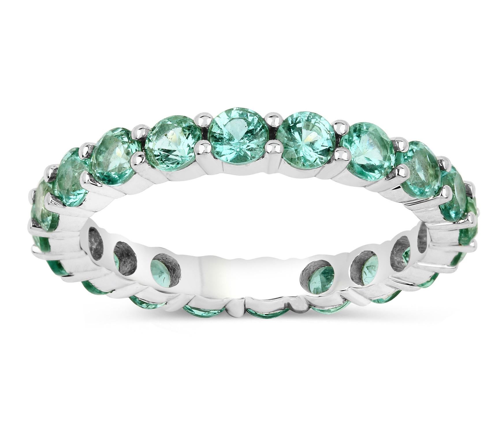 Zambian Emerald Eternity Band 2 Carats 14k White Gold In Excellent Condition For Sale In Laguna Niguel, CA