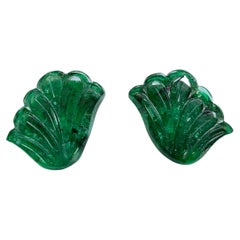 Zambian Emerald Fancy Pair Wing Carved Cabochon Loose Gemstone for Jewelry