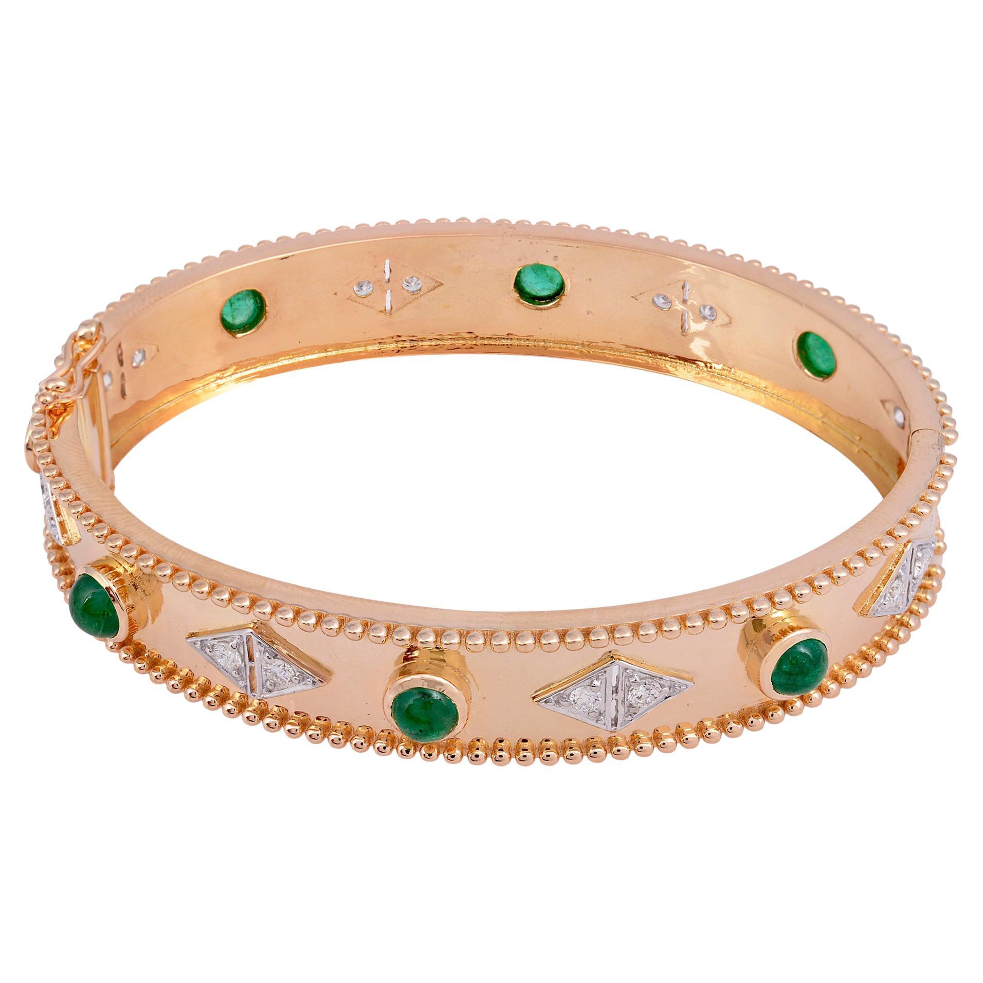 Zambian Emerald Gemstone Bangle Bracelet Diamond 18 Karat Rose Gold Fine Jewelry