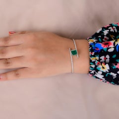 Zambian Emerald Gemstone Bangle Diamond Bracelet 14 Karat White Gold Jewelry