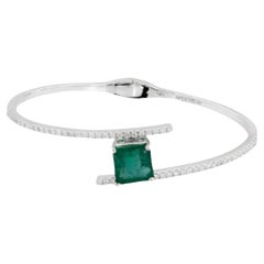Zambian Emerald Gemstone Bangle Diamond Bracelet 18 Karat White Gold Jewelry
