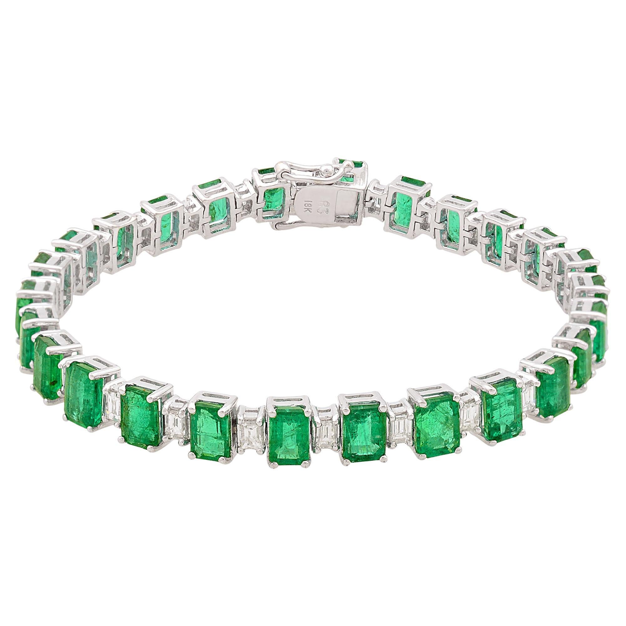 Bracciale di smeraldo dello Zambia con diamante in oro bianco 14 carati Gioielli fatti a mano