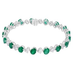 Esmeralda de Zambia Pulsera de piedras preciosas Diamante 14 Kilates Oro Blanco Joyería hecha a mano
