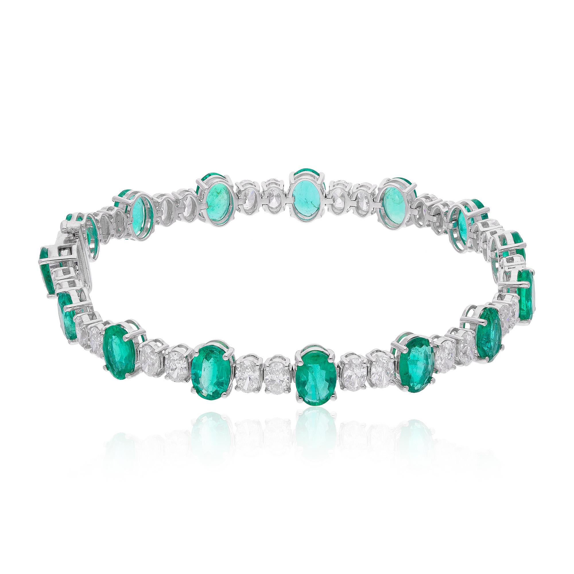 Women's Zambian Emerald Gemstone Bracelet Diamond 18 Karat White Gold Handmade Jewelry For Sale