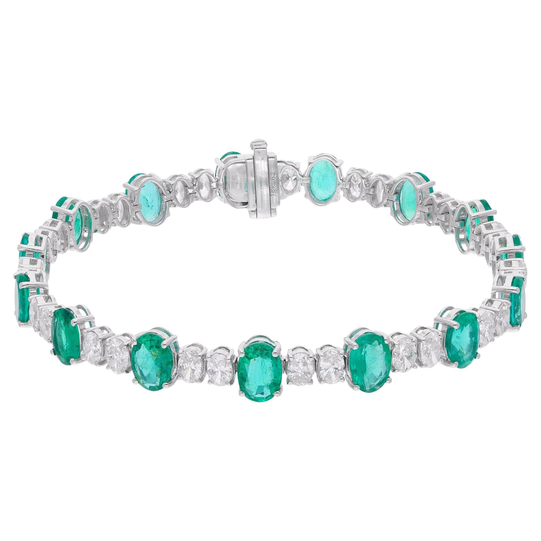 Zambian Emerald Gemstone Bracelet Diamond 18 Karat White Gold Handmade Jewelry For Sale