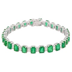 Zambian Emerald Gemstone Bracelet Diamond 18 Karat White Gold Handmade Jewelry