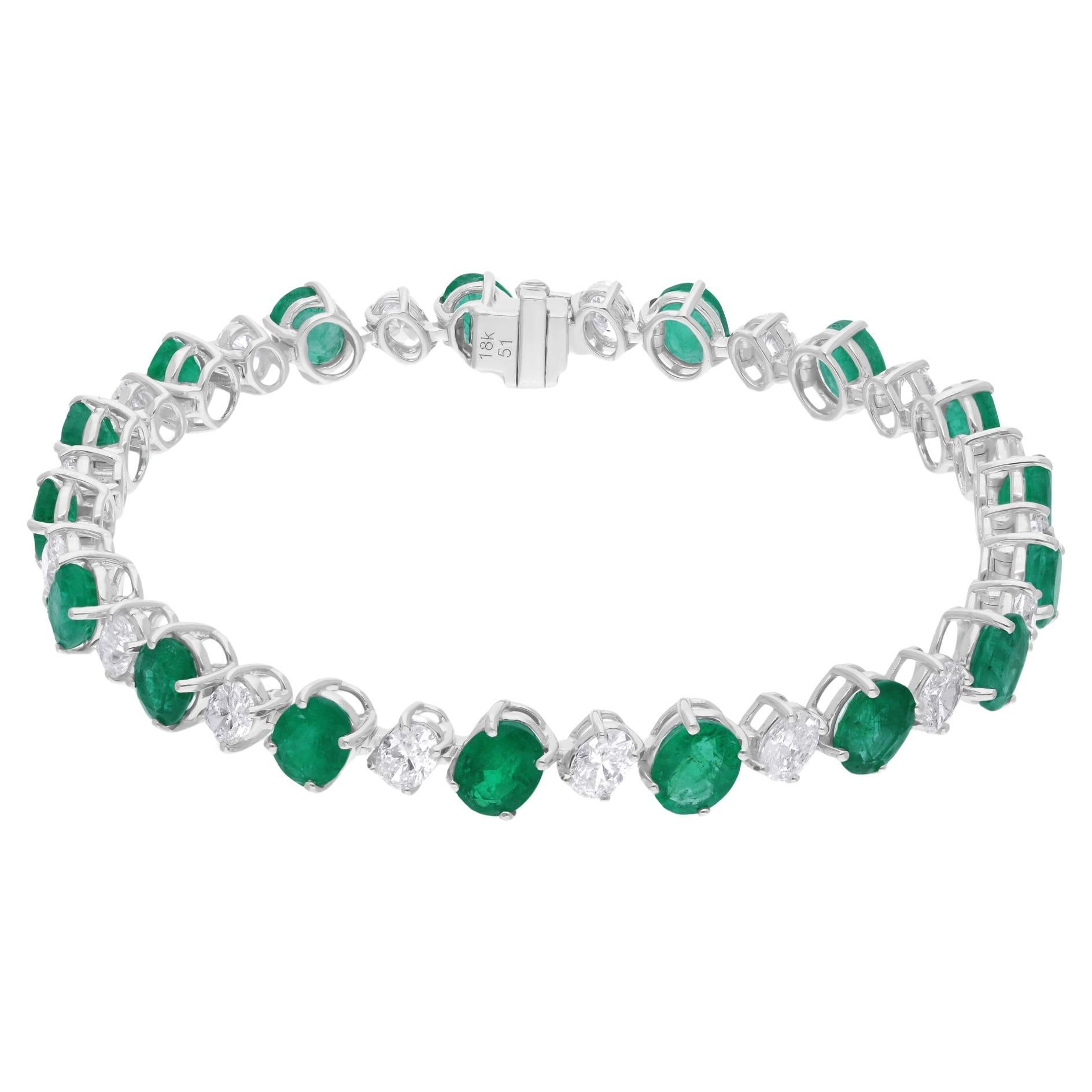 Zambian Emerald Gemstone Bracelet Diamond 18 Karat White Gold Handmade Jewelry