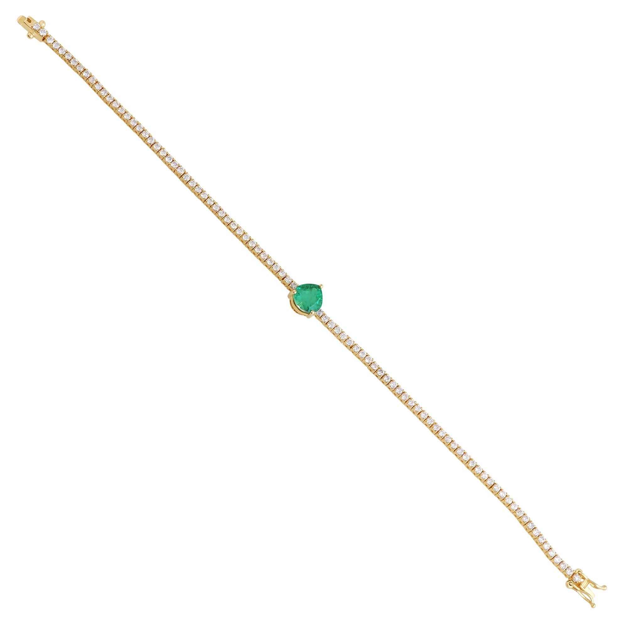 Zambian Emerald Gemstone Bracelet Diamond 18 Karat Yellow Gold Handmade Jewelry For Sale