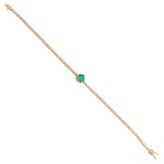 Zambian Emerald Gemstone Bracelet Diamond 18 Karat Yellow Gold Handmade Jewelry