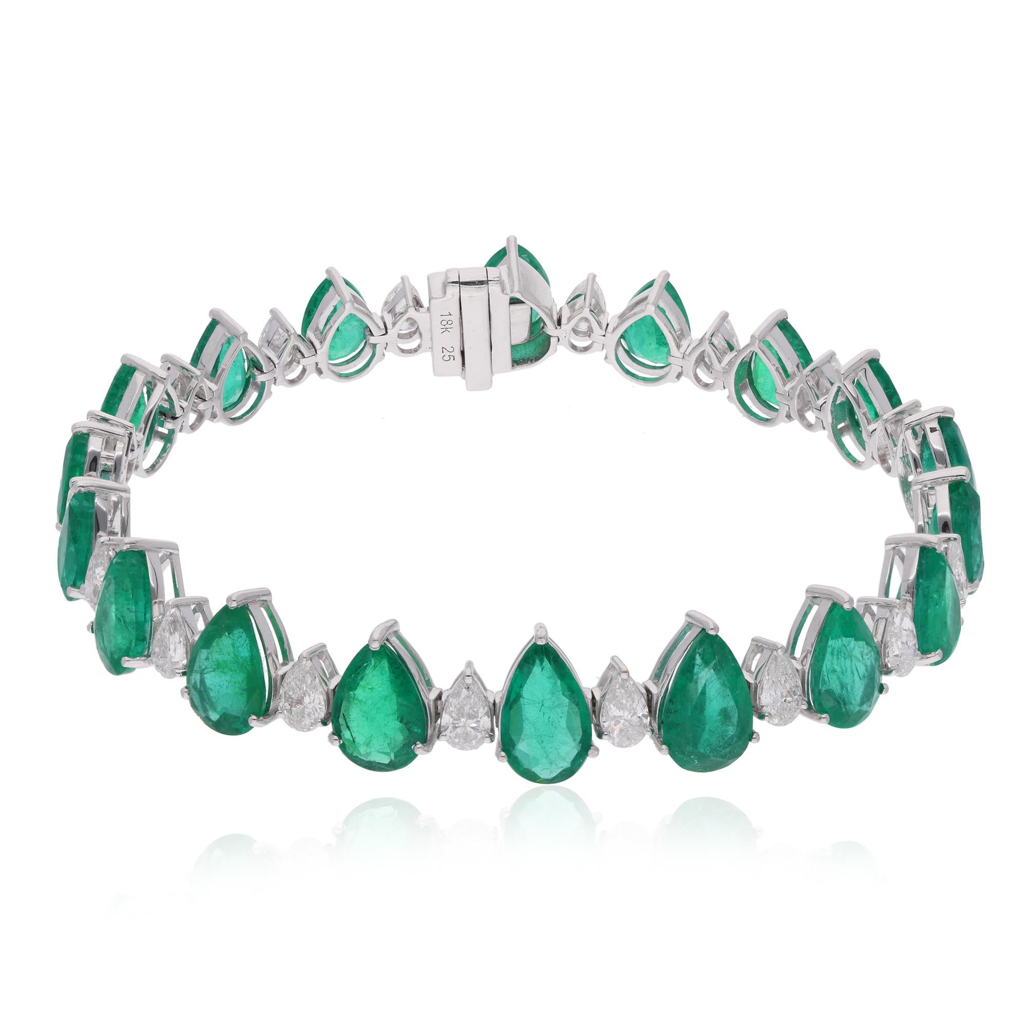 Item Code :- SEBR-42455
Gross Wt. :- 16.74 gm
18k White Gold Wt. :- 12.58 gm
Natural Diamond Wt. :- 3.54 Ct. ( AVERAGE DIAMOND CLARITY SI1-SI2 & COLOR H-I )
Zambian Emerald Wt. :- 17.27 Ct.
Bracelet Length :- 7 Inches Long

✦