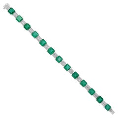Zambian Emerald Gemstone Bracelet SI/H Diamond 14 Karat White Gold Fine Jewelry