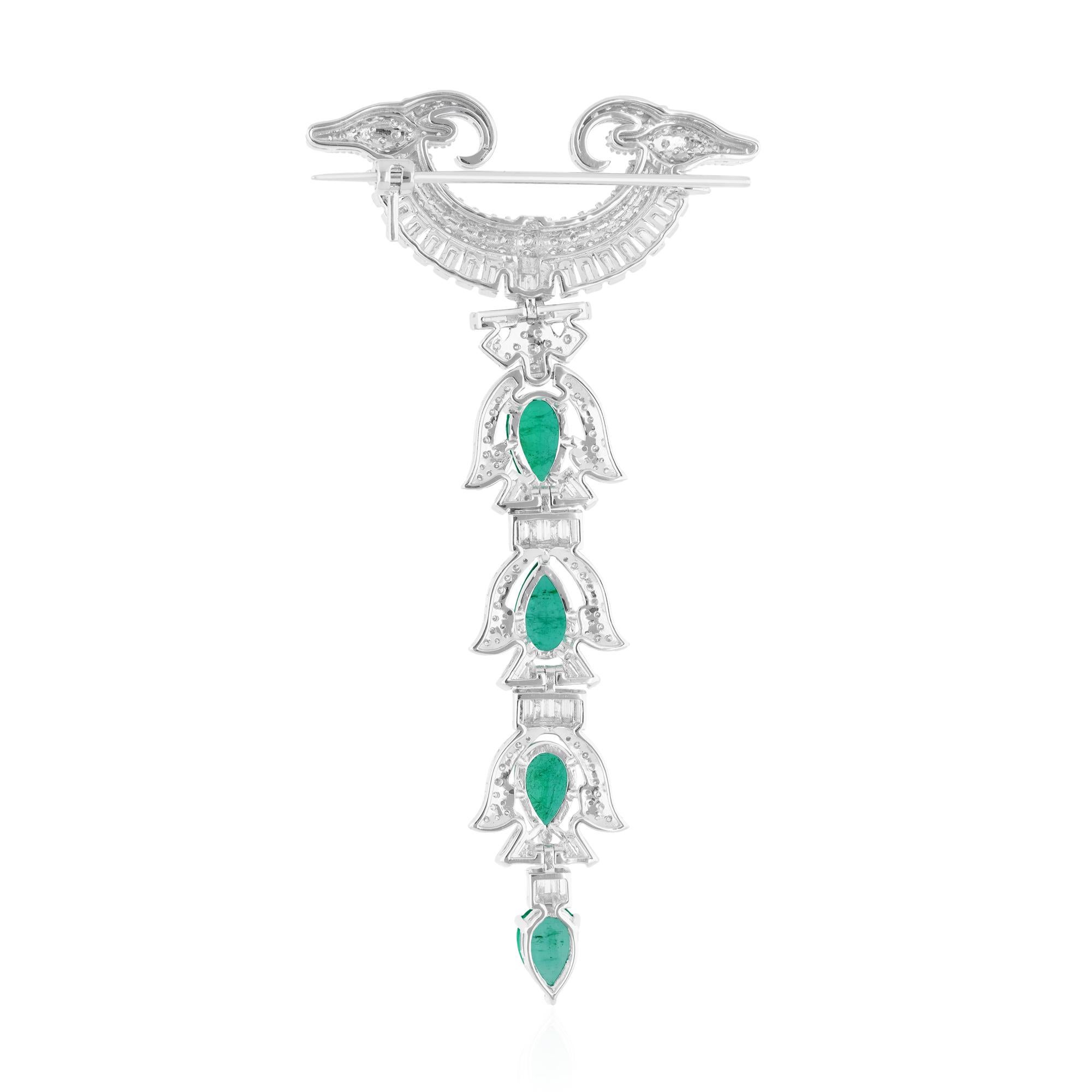 Cast from 18-karat gold, these exquisite brooch is handset with 3.73 carats Zambian emerald and 3.20 carats of sparkling diamonds.

FOLLOW SPECTRUM JEWELS storefront to view the latest collection & exclusive pieces. Spectrum Jewels is proudly rated