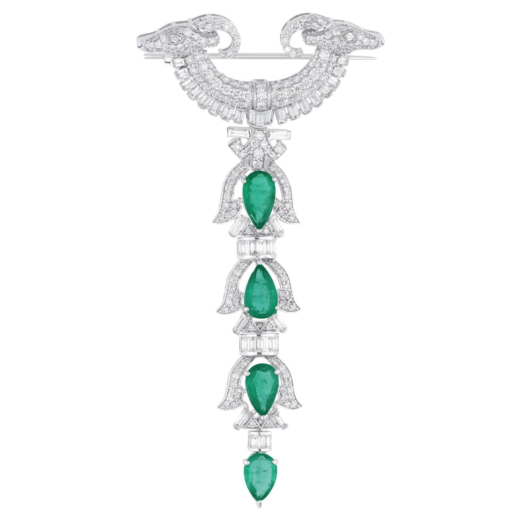 Spilla con gemma di smeraldo dello Zambia Ciondolo con diamante Oro bianco 18 carati Gioielli di pregio