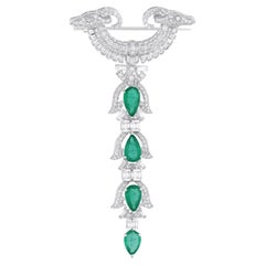 Broche de Esmeralda de Zambia Colgante de Diamantes Oro Blanco 18 Kilates Alta Joyería