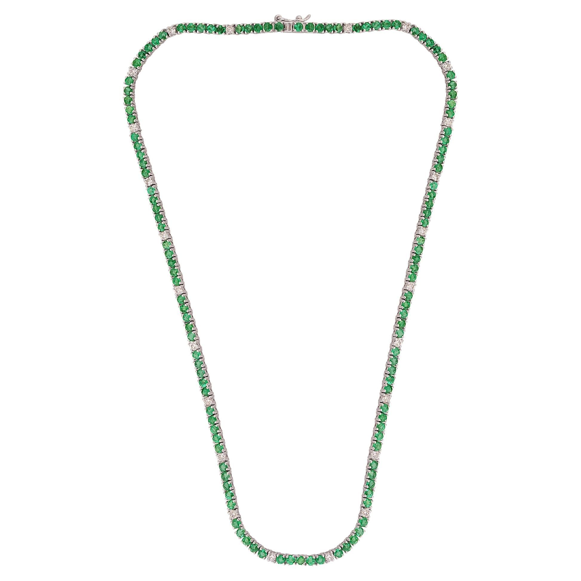 Natural Emerald Gemstone Chain Diamond 10 Karat White Gold Handmade Fine Jewelry For Sale