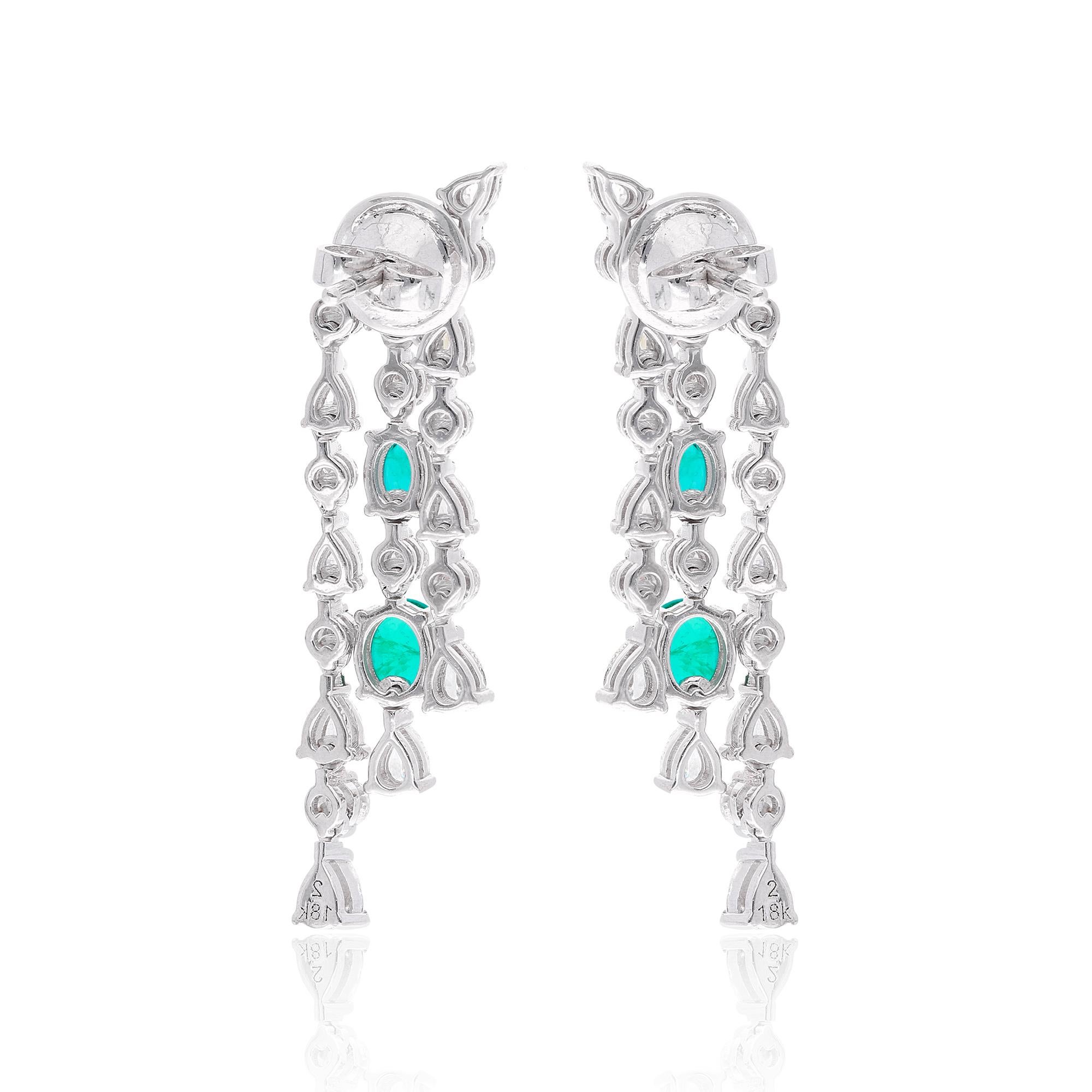 Pendientes Araña Esmeralda de Zambia Diamante Joyas de Oro Blanco de 14 Kilates en Nuevo estado para la venta en Diera, Dubai