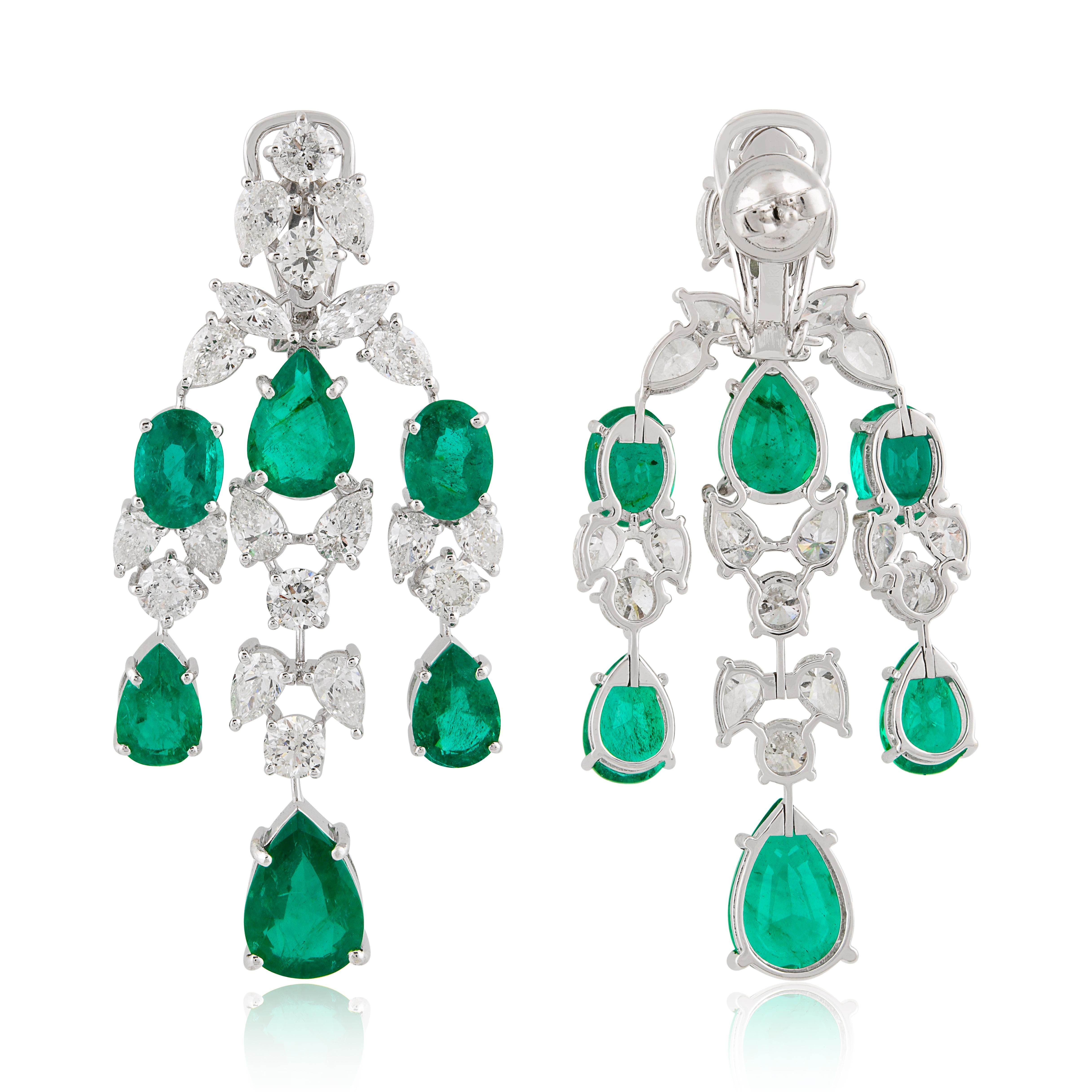 Natural Emerald Gemstone Chandelier Earrings Diamond 14k White Gold Fine  Jewelry For Sale at 1stDibs