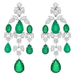 Pendientes Araña Esmeralda de Zambia Diamante Joyas de Oro Blanco de 18 Kilates