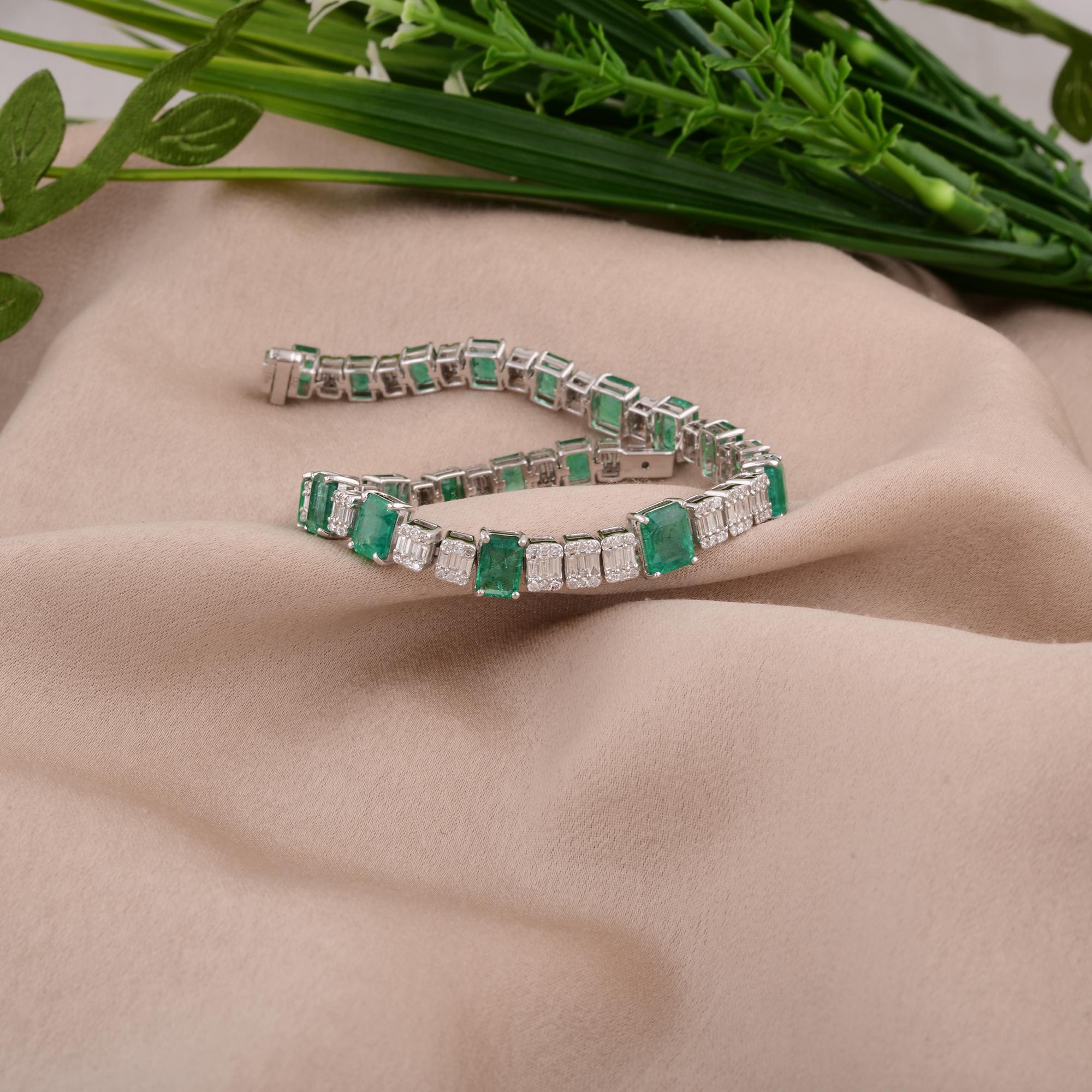 Modern Zambian Emerald Gemstone Charm Bracelet Diamond 14 Karat White Gold Fine Jewelry For Sale